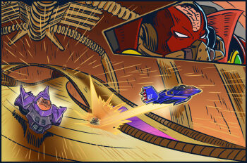 1boy action aircraft blue_falcon brain close-up cyborg dark_schneider_(f-zero) deathborn exposed_brain f-zero f-zero_gx flying_car guard_rail high_collar hover_vehicle jrcomicart male_focus mask motion_lines nintendo race_vehicle racing respirator road science_fiction skeleton speed_lines white_eyes