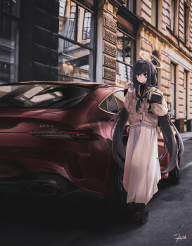 Rule 34 | 1girl, :/, absurdres, artist name, bags under eyes, black hair, black sweater, blue archive, blue eyes, blue hairband, blue neckerchief, blurry, blurry background, car, cardigan, city, closed mouth, commentary, crossed bangs, english commentary, hair between eyes, hairband, halo, highres, jitome, long hair, long skirt, long sleeves, low twintails, mercedes-benz, mercedes-benz amg gt, motor vehicle, neckerchief, nougat (no 9ada), off shoulder, outdoors, revision, sailor collar, school uniform, serafuku, shirt, sidelocks, signature, skirt, solo, sweater, turtleneck, turtleneck sweater, twintails, ui (blue archive), very long hair, white sailor collar, white serafuku, white shirt, white skirt