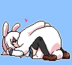 1girl animal_ears animated bestiality blush clothed_sex cum cum_in_pussy ejaculation heart internal_cumshot looping_animation lowres lying miniskirt missionary no_panties on_back pixel_art qswan rabbit rabbit_ears red_eyes school_uniform serafuku sex skirt spoken_heart thighhighs ugoira vaginal video white_hair