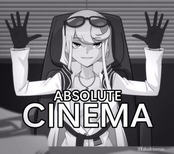 Rule 34 | 1girl, absolute cinema (meme), digimon, digimon story: cyber sleuth, glasses on head, highres, kakudrawmon, kuremi kyouko, long hair, meme, smile