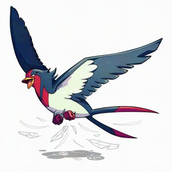 beak bird flying gen_3_pokemon mistray-art nintendo no_humans numbered open_mouth pokemon pokemon_(creature) simple_background solo swellow white_background wings
