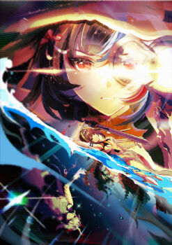 1girl absurdres animal_ears brown_eyes brown_hair china_dress chinese_clothes closed_mouth dress highres horse_ears horse_girl horse_tail long_hair looking_at_viewer multicolored_hair qise_zhijing red_eyes red_streaks solo streaked_hair tail very_long_hair white_dress white_hair ye_shunguang zenless_zone_zero