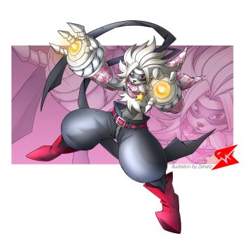 belt digimon digimon_(creature) mask red_eyes scarf star_(symbol) wolvermon zehartz