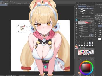 1girl 4kebidayo adobe_photoshop alice_thymefield alice_thymefield_(sea_of_thyme) animal_ears blonde_hair breasts cleavage closed_mouth hair_ornament heterochromia highres large_breasts looking_at_viewer low_twintails official_alternate_costume one-piece_swimsuit rabbit_ears rabbit_girl red_eyes solo sphere_hair_ornament swimsuit through_medium through_screen twintails white_one-piece_swimsuit yellow_eyes zenless_zone_zero