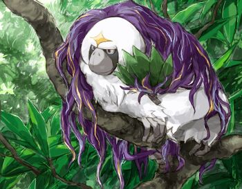 animal_focus ape closed_mouth commentary_request gen_7_pokemon holding in_tree leaf nintendo no_humans nostrils nyala_(nyala_766) oranguru pokemon pokemon_(creature) pokemon_focus solo tree