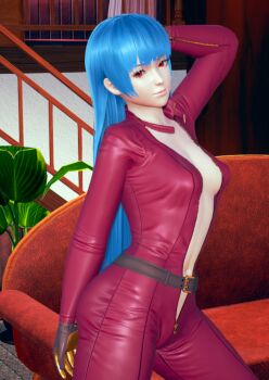 3d blue_hair jacket kula_diamond open_clothes open_jacket open_shirt snk the_king_of_fighters