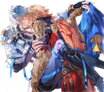 Rule 34 | 2boys, absurdres, antenna hair, arm tattoo, armlet, armor, back tattoo, black boots, black choker, black coat, black gloves, black pants, black shirt, blonde hair, blue cape, blue eyes, boots, braid, cape, chinese commentary, choker, clawed gauntlets, coat, commentary request, earrings, facial tattoo, fingerless gloves, gloves, gold earrings, gold necklace, gradient hair, highres, honkai: star rail, honkai (series), jewelry, knee boots, male focus, medium hair, multicolored hair, multiple boys, mydei (honkai: star rail), necklace, open clothes, open coat, pants, parted bangs, parted lips, pauldrons, phainon (honkai: star rail), red hair, red tattoo, shirt, short hair, shoulder armor, side braid, simple background, single glove, single pauldron, tattoo, wanyu22719, white background, white coat, white hair, yaoi