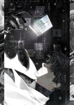 1boy black_gloves black_hair black_shirt blackbox_(blackbox9158) commentary english_commentary gloves holographic_interface loading_screen male_focus omniscient_reader&#039;s_viewpoint shirt short_hair solo turtleneck turtleneck_shirt very_short_hair yoo_joonghyuk