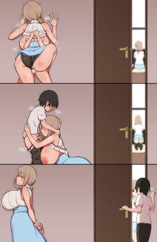 1boy 1girl 2girls absurdres age_difference backboob bar_censor black_panties breasts breasts_out censored cheating_(relationship) clothing_aside condom fellatio hanabi_(ocha) hetero highres huge_breasts kiss large_breasts long_hair mature_female mother_and_daughter multiple_girls netorare nipples onee-shota oral original panties panties_aside penis reverse_netorare sex shimizu_yuki_(hanabi) shota smile source_request standing standing_sex stealth_sex sweater underwear vaginal