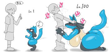 1boy 1girl absurdres enigi09 fellatio gen_4_pokemon highres lucario nintendo nipples nude oral pokemon shota white_background