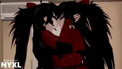 2girls 3d animated black_hair french_kiss kiss mikumikudance_(medium) multiple_girls pixel_nyxl raven_branwen red_eyes rwby selfcest tagme video yuri