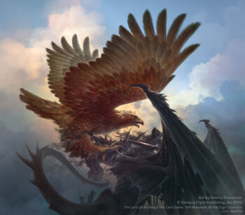 1other animal animal_focus artist_name battle bird blue_sky cloud cloudy_sky commentary company_name copyright_name d8p dragon riding_dragon eagle english_commentary fantasy fellbeast flying gwaihir holding holding_sword holding_weapon hood hood_up midair monster nazgul no_humans official_art open_mouth realistic sky spread_wings sword tail talons the_lord_of_the_rings tolkien&#039;s_legendarium tolkien&#039;s_legendarium watermark weapon