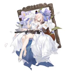 Rule 34 | 1girl, assault rifle, aug (blue meditation) (girls&#039; frontline), aug (girls&#039; frontline), bare legs, blue gemstone, breasts, bridal veil, bullpup, cello, closed eyes, dress, flower, flower request, full body, gem, girls&#039; frontline, gun, high heels, highres, instrument, jewelry, long hair, medium breasts, mole, mole under eye, necklace, no socks, official alternate costume, official art, parted bangs, pearl necklace, petal in mouth, picture frame, puffy short sleeves, puffy sleeves, rifle, ring, samail, short sleeves, simple background, sitting, solo, steyr aug, third-party source, torn clothes, torn dress, transparent background, two-sided dress, two-sided fabric, veil, very long hair, weapon, wedding dress, white dress, white flower, white footwear, white hair
