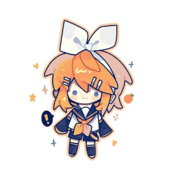 ! 1girl :3 bare_shoulders belt black_sailor_collar black_shorts black_sleeves black_thighhighs blonde_hair blue_eyes blush_stickers bow bow_hairband chibi closed_mouth commission detached_sleeves food fruit hair_between_eyes hair_ornament hairband hairclip happy headset heart kagamine_rin lace lace-trimmed_shirt lace_trim long_sleeves mandarin_orange medium_hair neckerchief parallel_hairclips sailor_collar shirt shoes shorts simple_background sleeveless sleeveless_shirt sleeves_past_fingers sleeves_past_wrists smile solid_circle_eyes solo sparkle speech_bubble spoken_exclamation_mark thighhighs vocaloid white_background white_bow white_hairband white_shirt xianyu xianyu_fish yellow_belt yellow_neckerchief yellow_shoes