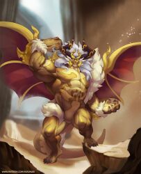 Rule 34 | 1boy, abs, bara, bird, claws, commentary, dragalia lost, dragon boy, dragon horns, dragon tail, dragon wings, english commentary, furry, furry male, green eyes, highres, horns, kusu (x kusunagi x), light rays, looking at viewer, male focus, muscular, muscular male, paid reward available, pectorals, sand, tail, thor (dragalia lost), wings