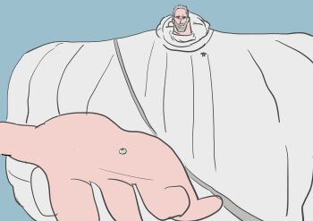 Rule 34 | 1boy, absurdres, anatomical nonsense, beard, black eyes, broad shoulders, cloak, facial hair, giant, giant male, grey hair, highres, incoming food, male focus, monster hunter (series), monster hunter wilds, oversized limbs, sattou, short hair, small head, solo, tasheen, tomato