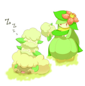 blush cottonee dark_skin gen_5_pokemon lilligant nintendo pokemon pokemon_(creature) sleeping whimsicott