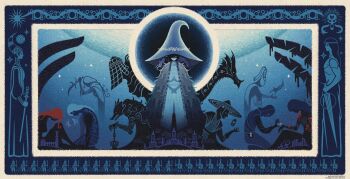 armor astel_naturalborn_of_the_void black_knife_(elden_ring) black_knife_assassin blaidd_the_half-wolf blood blue_hair blue_theme carian_knight_(elden_ring) crescent elden_ring full_moon glintstone_dragon_adula godwyn_the_golden hammer hat highres holding holding_staff holding_sword holding_weapon jewelry knight long_hair lunar_princess_ranni miniature_ranni moon moongrum_carian_knight multiple_hands painting_(medium) potion preceptor_seluvis prisoner_(elden_ring) radagon_of_the_golden_order ranni_the_witch red_hair rennala_queen_of_the_full_moon ring rune rune_of_death slit staff star_(symbol) sword swordstress_(elden_ring) tarnished_(elden_ring) tower traditional_media troll two_fingers_(elden_ring) tyranosaure war_counselor_iji weapon witch_hat wolf_boy