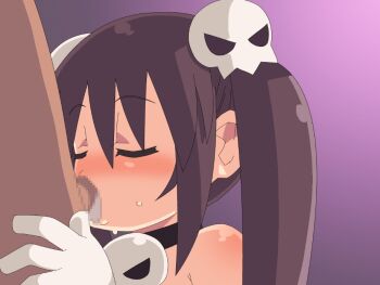 1boy 1girl age_difference animated animated_gif blush censored closed_eyes dark-skinned_male dark_skin e.c.m._2 fellatio gloves henrietta_(zankuro) hetero loli looping_animation mosaic_censoring nude oral penis skull swallowing sweat twintails zankuro