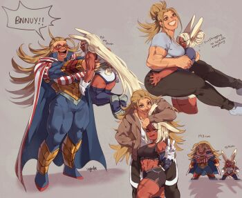 2girls abs addy_(@vegeebs) american_flag american_flag_print animal_ears ass blonde_hair bnuuy_(meme) boku_no_hero_academia breasts casual chibi clothing_cutout dark-skinned_female dark_skin dolphin_shorts domino_mask english_text eye_mask flag_print gloves grey_hair had_a_dream_everyone_was_drawing_lesbian_ships_like_this_(meme) hair_slicked_back highres hood hoodie large_breasts leotard lifting_person long_eyelashes mask mechanical_arms medium_breasts meme mirko multiple_girls muscular muscular_female open_clothes open_hoodie rabbit_ears rabbit_girl rabbit_tail scar short_shorts shorts size_difference sports_bra star_and_stripe_(boku_no_hero_academia) striped_cape superhero_costume tail tail_through_clothes tall_female thick_thighs thighhighs thighs v white_gloves white_leotard yuri