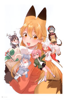 6+girls absurdres animal_ears bird_girl bird_tail bird_wings coat deer_ears deer_girl elbow_gloves extra_ears ezo_red_fox_(kemono_friends) feathered_wings fly_(marguerite) fox_ears fox_girl fox_tail gloves green_hair grey_hair head_wings highres hood hoodie horns jacket japanese_crested_ibis_(kemono_friends) kemono_friends koala_(kemono_friends) koala_ears koala_girl long_hair looking_at_viewer multiple_girls nana_(kemono_friends) non-web_source official_art orange_hair pantyhose pink_hair reindeer_(kemono_friends) scarf shirt shoes shorts simple_background sleeveless sleeveless_shirt snake_girl snake_tail socks tail thighhighs tsuchinoko_(kemono_friends) white_hair wings