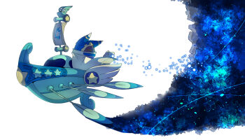 angel_wings belt belt_collar blue_background blue_belt blue_hood boat cape closed_eyes collar commentary_request covered_mouth disembodied_hand from_side gear_print gloves kirby_(series) lor_starcutter magolor mast nintendo no_humans oar outstretched_hand rayman_limbs sailboat scarf shirushiki space spacecraft star_(symbol) two-tone_background watercraft white_background white_cape white_gloves white_scarf wings