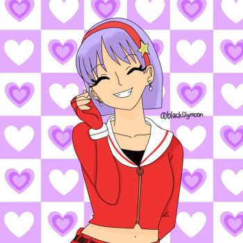1girl asamiya_athena breasts female_focus hairband heart kuroyuritsuki_ medium_breasts purple_hair short_hair smile smiley_face star_(symbol) the_king_of_fighters