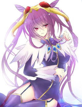 Rule 34 | 1girl, arched back, backlighting, bare shoulders, battle spirits, battle spirits: brave, breasts, brooch, colored eyelashes, cone hair bun, cowboy shot, double bun, dress, eyes visible through hair, female focus, garter straps, gem, hair between eyes, hair bun, hair ornament, halterneck, houkiri nemu, jewelry, large breasts, long hair, long sleeves, looking at viewer, parted lips, pink eyes, purple dress, purple eyes, purple hair, purple thighhighs, shinomiya mai, showgirl skirt, sidelocks, simple background, sitting, sketch, solo, thigh gap, thighhighs, turtleneck, twintails, two side up, very long hair, white background, yokozuwari, zettai ryouiki