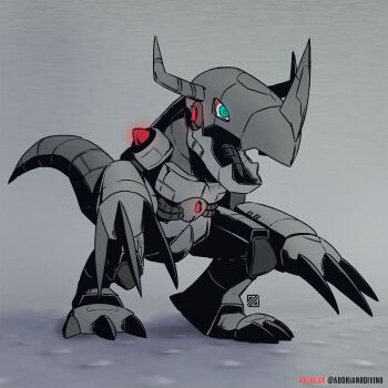 blue_eyes digimon dinosaur horn mechanical metalgreymon solo tyrannosaurus_rex
