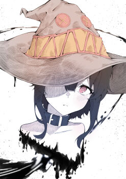 1girl absurdres blush closed_mouth frown gan_jia_shu highres kono_subarashii_sekai_ni_shukufuku_wo! looking_at_viewer megumin red_eyes simple_background solo witch