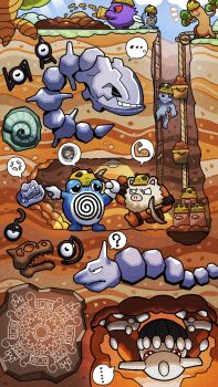 ... ? anger_vein animal_skull blue_sky bucket closed_eyes closed_mouth cloud commentary_request crossed_arms day digging dugtrio fossil gen_1_pokemon gen_2_pokemon gen_4_pokemon gengar geodude heatran helix_fossil helmet highres holding holding_bucket holding_pickaxe ladder lamp legendary_pokemon machop mining miyagawa_(maxggguys) nintendo no_humans nostrils notice_lines one-eyed one_eye_closed onix open_mouth pickaxe plant_roots poke_ball_symbol pokemon pokemon_(creature) pokemon_focus poliwag poliwhirl primeape rocky_helmet_(pokemon) scowl sky sleeping smile soil speech_bubble spoken_anger_vein spoken_ellipsis spoken_question_mark spoken_squiggle squiggle steelix sudowoodo tree underground unown unown_? unown_a unown_d unown_n yellow_helmet