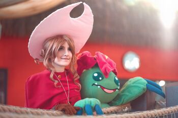 Rule 34 | cosplay photo, digimon, digimon adventure, hat, highres, palmon, photo (medium), real life, smile, stuffed toy, tachikawa mimi