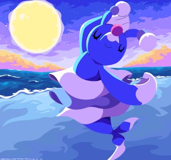 absurdres bad_tag brionne dancing gen_7_pokemon helmet highres moon nintendo no_humans pokemon pokemon_(creature) pokemon_focus sea_lion seal_(animal) sleepy_sealion snout