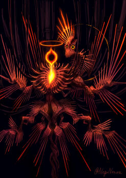 Rule 34 | abstract, absurdres, black background, cable, commentary request, creature, glowing, halo, highres, keselum (neganeura), monster, monster focus, no humans, original, partial commentary