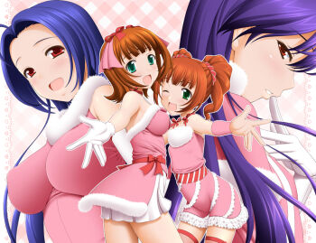 4girls amami_haruka breasts cute_&amp;_girly_(idolmaster) gloves idolmaster idolmaster_(classic) kisaragi_chihaya large_breasts miura_azusa multiple_girls one_eye_closed open_mouth outstretched_arm outstretched_hand reaching sin-go takatsuki_yayoi wink