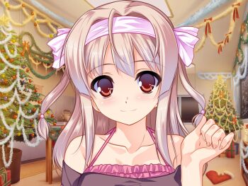 1girl aogiri_penta christmas bad_tag female_focus looking_at_viewer nounai_kanojo pink_hair red_eyes smile solo takatsuji_ikuno yome_juu!