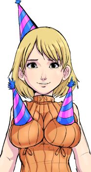 ashley_graham blonde_hair breasts green_eyes hat highres large_breasts looking_at_viewer party_hat resident_evil resident_evil_4 skindentation source_request sweater teevo turtleneck turtleneck_sweater