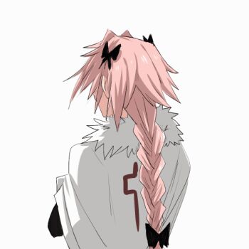 1boy androgynous animated animated_gif astolfo_(fate) black_bow black_sweater bow braid cape fang fate/apocrypha fate_(series) fur-trimmed_cape fur_trim gauntlets gorget hair_bow hair_intakes hiffuu long_hair male_focus multicolored_hair open_mouth pink_eyes pink_hair simple_background single_braid skin_fang smile solo streaked_hair sweater two-sided_cape two-sided_fabric waving white_background white_cape white_hair