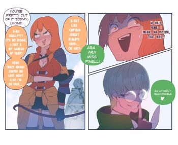 =english_text byleth_(fire_emblem) comic english_text fire_emblem fire_emblem:_three_houses highres ignatz_victor leonie_pinelli male_byleth_(fire_emblem) nintendo nyantcha speech_bubble tagme