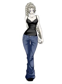 1girl artist_request baggy_pants denim lips pants simple_background source_request tagme tank_top white_background wide_hips