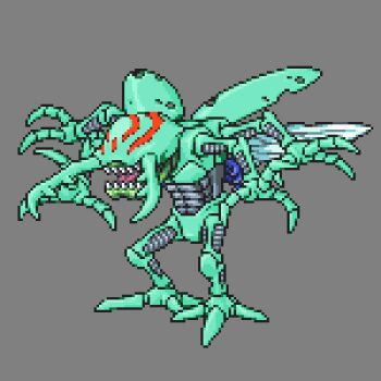 digimon digimon_(creature) digimon_world_3 exoskeleton gamer5020 kuwagamon sharp_teeth sprite_art teeth wings