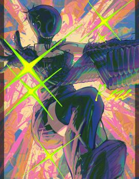 1girl absurdres apron black_apron black_gloves black_ribbon black_shorts black_thighhighs bomb_devil_(chainsaw_man) chainsaw_man chenscheese dynamite explosive gloves highres neck_ribbon object_head ribbon shirt shorts sleeveless sleeveless_shirt solo thighhighs white_shirt