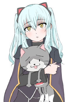 Rule 34 | 1girl, animal ear hairband, animal ears, ao no kiseki, black hairband, blue hair, blush, cat ear hairband, cat ears, closed mouth, eiyuu densetsu, fake animal ears, hairband, highres, long hair, looking at viewer, mishy, simple background, solo, stuffed animal, stuffed cat, stuffed toy, tanabataei, tio plato, yellow eyes, zero no kiseki