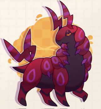 antennae bug centipede cloudycoma colored_sclera full_body gen_5_pokemon highres horns looking_at_viewer nintendo no_humans pokemon pokemon_(creature) pokemon_focus scolipede solo yellow_eyes yellow_sclera