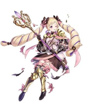 1girl armor armored_boots armored_dress battle_damage black_boots black_dress black_gloves blonde_hair blush boots bow cape commentary damaged dress drill_hair elise_(fire_emblem) elise_(sincere_sister)_(fire_emblem) english_commentary fire_emblem fire_emblem_fates fire_emblem_heroes full_body gloves hair_bow holding holding_staff long_hair looking_at_viewer mage_staff multicolored_hair nintendo official_alternate_costume official_art one_eye_closed parted_lips pink_cape purple_eyes purple_hair simple_background solo staff thigh_boots third-party_source torn_clothes twin_drills twintails white_background