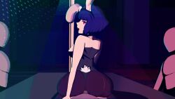 1boy 1girl akemi_ito animal_ears animated clothed_female_nude_male couple cross-section cum echoes_of_the_town ejaculation fake_animal_ears from_behind hetero highres internal_cumshot looking_at_viewer looking_back nude open_mouth pixel_art playboy_bunny pole public_indecency purple_hair rabbit_ears rabbit_tail red_eyes reverse_cowgirl_position sex short_hair sound stage straddling stripper_pole video