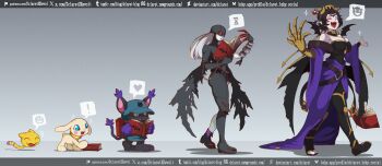 Rule 34 | 2girls, absurdres, bare shoulders, black bodysuit, black fur, black hair, black wings, blacktailmon uver., bluesky username, body fur, bodysuit, book, breasts, cat, closed eyes, colored skin, dclaret, demon girl, demon wings, digimon, digimon (creature), dog, evolutionary line, eyeshadow, facial mark, forehead mark, full body, gradient background, grey background, grey hair, grey skin, heart, highres, holding, holding book, ladydevimon, large breasts, lilithmon, long hair, low wings, makeup, multiple girls, multiple wings, nyaromon, plotmon, purple eyeshadow, simple background, spoken heart, twitter username, wings