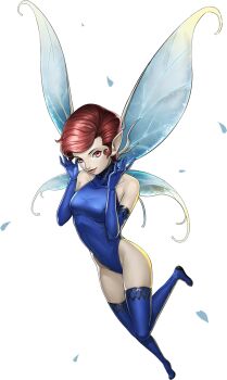 1girl artist_request blue_boots blue_gloves blue_leotard boots breasts brown_hair covered_navel demon_(megami_tensei) elbow_gloves fairy fairy_wings gloves highres leotard official_art persona persona_5 persona_5:_the_phantom_x pink_eyes pixie_(megami_tensei) pointy_ears shin_megami_tensei solo thigh_boots third-party_source transparent_background wings