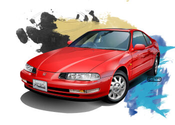 Rule 34 | 2025, artist name, car, commentary request, copyright notice, dated, honda, honda prelude, license plate, logo, motor vehicle, nimbus goldbrum, no humans, original, product placement, realistic, red car, right-hand drive, shadow, simple background, sports car, steering wheel, vehicle focus, watermark, white background