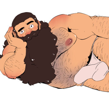 1boy armpit_hair armpit_hair_peek bara beard big_belly brown_hair bulge cowboy_shot derivative_work dungeon_meshi dwarf erection erection_under_clothes excessive_pubic_hair fabssdaf facial_hair fake_horns fat fat_man full_beard fundoshi hairy helmet highres horned_helmet horns japanese_clothes large_pectorals long_beard lying male_focus mature_male merchandise_available mustache navel navel_hair nipples on_side pectorals pubic_hair pubic_hair_peek screenshot_redraw senshi_(dungeon_meshi) solo sparse_leg_hair stomach thick_arm_hair thick_beard thick_chest_hair thick_mustache thick_navel_hair topless_male very_hairy very_long_beard